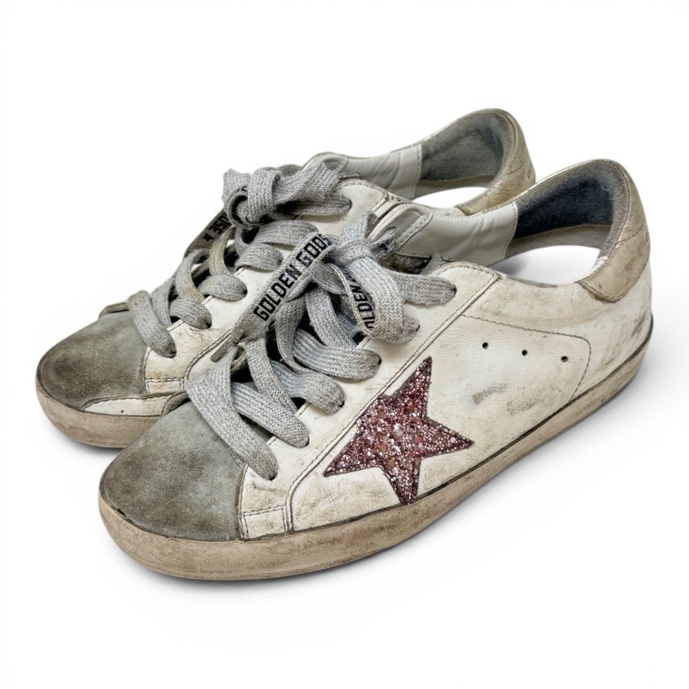 Golden Goose Super-Star Sneakers Pink Glitter Star White Leather EU 38